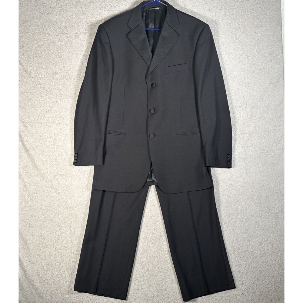 Zanieri Zignone Super 100 Wool Tuxedo 2 Piece Men’s Size‎ 42R/30W Black Wedding